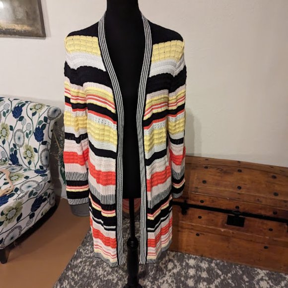 CJ Banks Sweaters - CJ Banks Textured Stripe Plus Size (X) Cardigan - Lightweight Multicolor